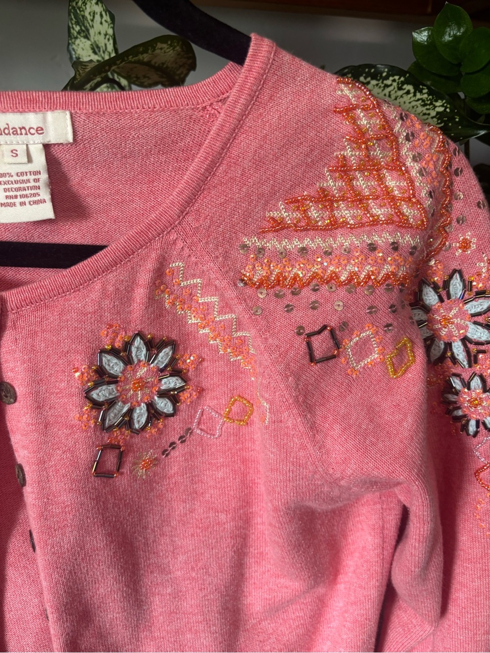 Sundance Coral Pink Floral Beaded Cardigan | Small - Picture 3 of 6